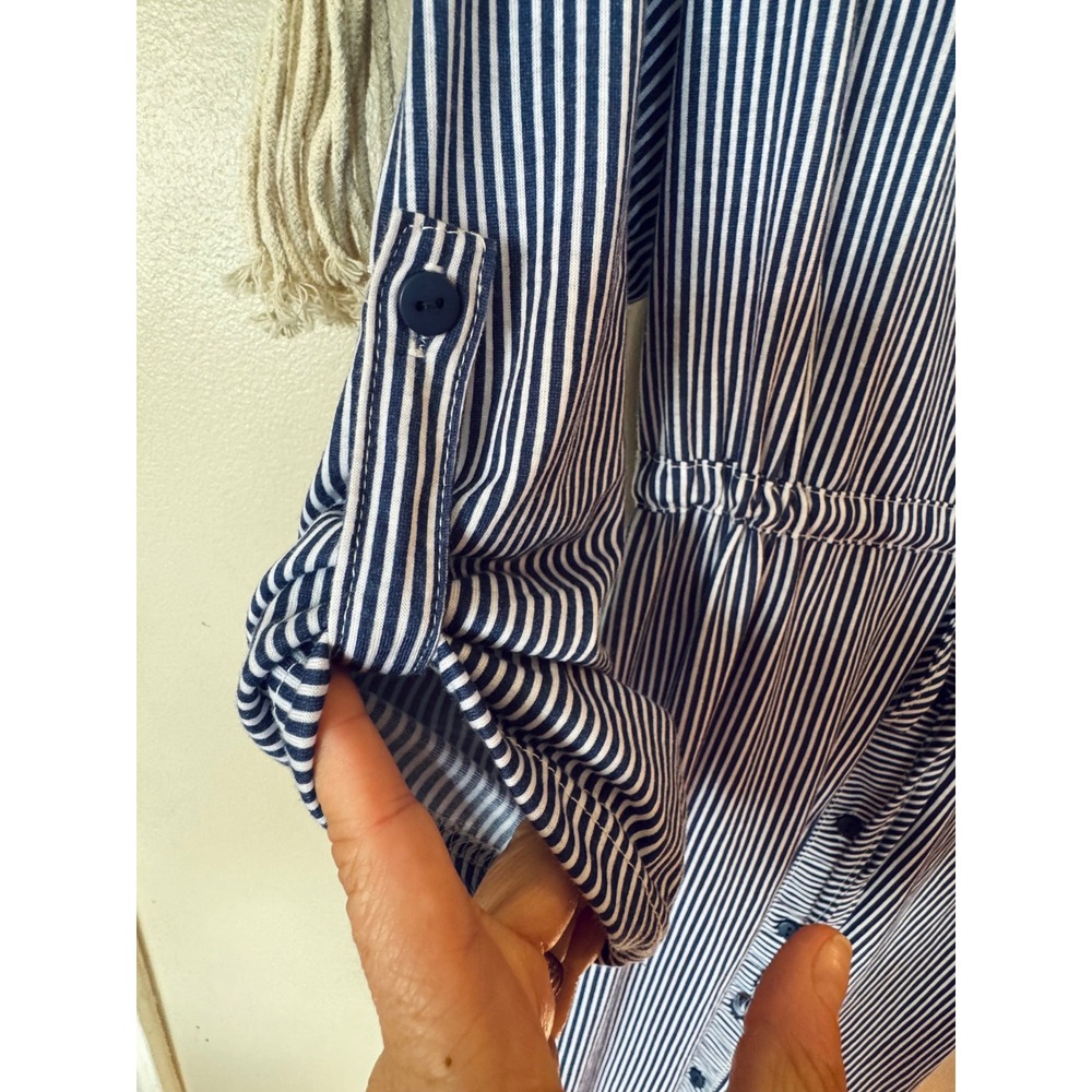 Eden & Olivia Maternity Shirt Dress Blue White Stripe Drawstring M B8449MTE - Picture 5 of 6